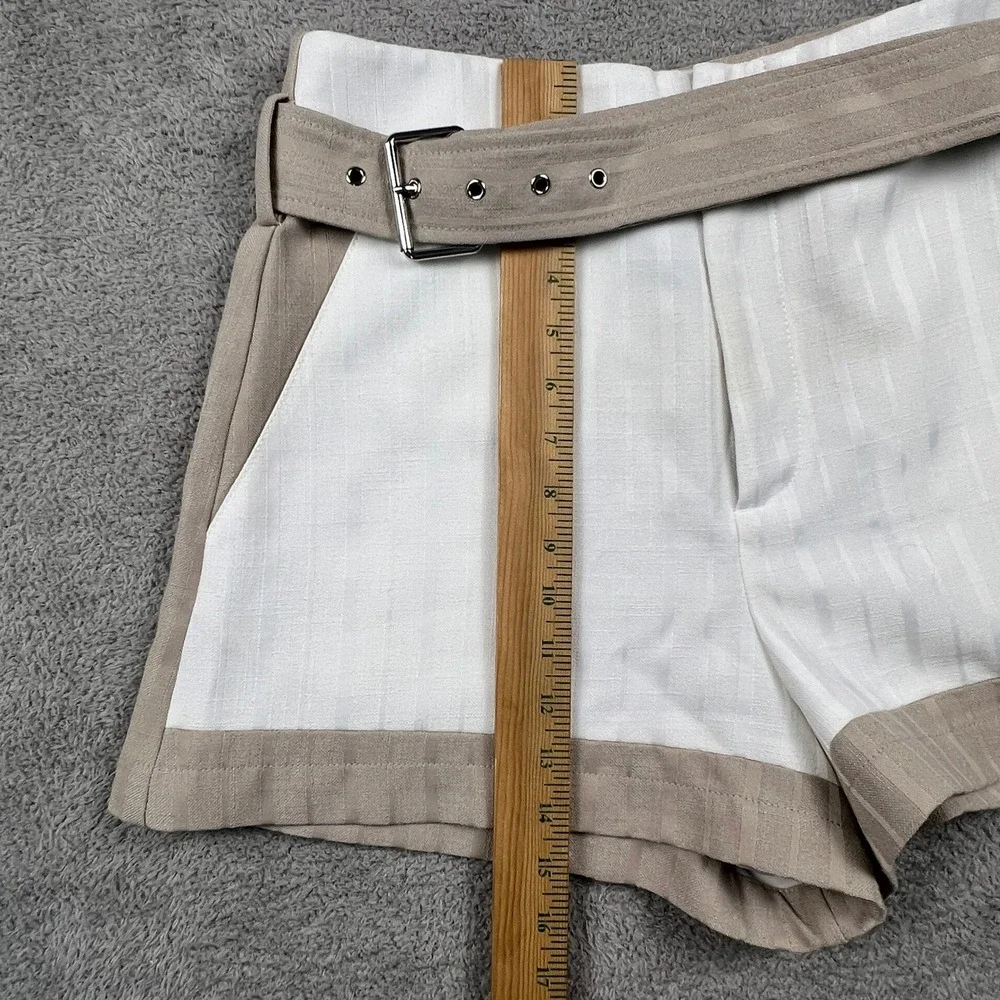 Lily Belted Shorts Womens 6 White Beige High Waist Summer Chic Colorblock - Picture 5 of 13
